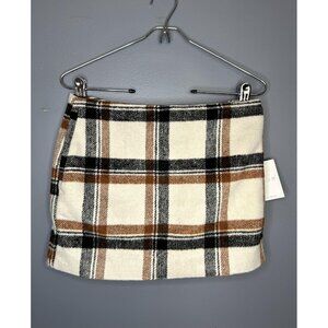 Forever 21 Micro Mini Skirt Womens S Ivory Plaid Soft Fall Light Academia Twee